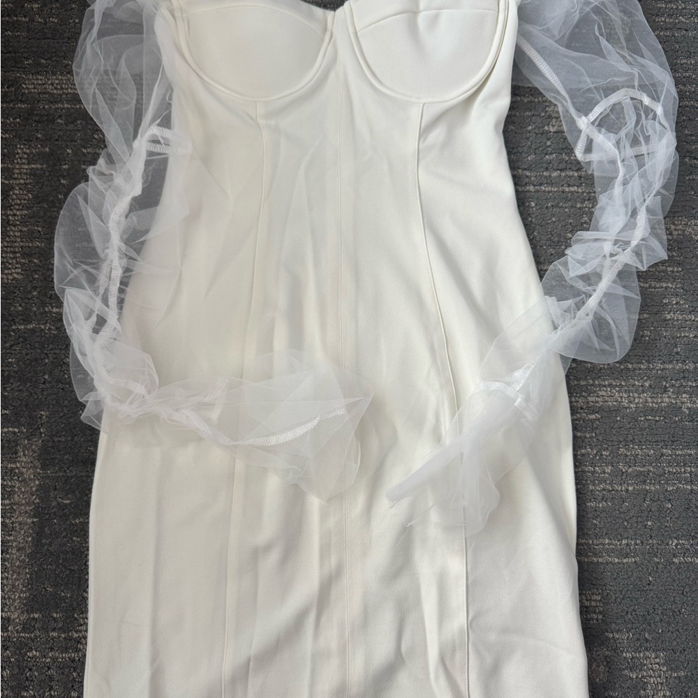 Elegant White Dress with Sheer Sleeves